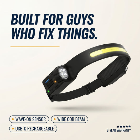 Novrik™ Headlamp — Wide-Beam. Hands-Free. Dad-Proof.
